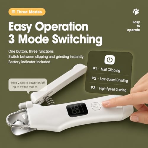 AMYJOY 2-in-1 Cat Nail Clippers & Dog Nail Clippers with Grinder, Pet Nail Trimmer for Small Medium Large Dogs and Cats, Dual LED Lights, 6000 RPM Quiet USB Rechargeable Grinder with Safety Guard