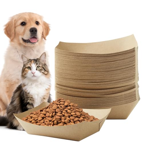 100pcs Disposable Cat Dog Food Bowls, 2Lb Disposable Pet Food Bowl, Paper Food Trays for Wet, Dry Food and Water, 16 oz Feeding Bowl for Puppy, Small Dog, Medium Dog, Cat