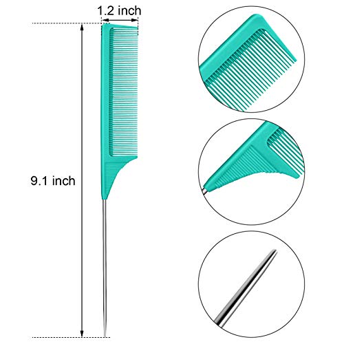 Leinuosen 3 Pack Rat Tail Comb Carbon Fiber,Green | Steel Pin Tail for Sectioning, Heat Resistant Teasing, Pick Comb for Women Wig Styling, Fishtail Design for Salon Updos - color: Green