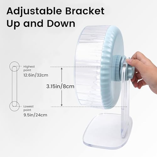 8 inch Silent Hamster Wheel with Adjustable Stand, Blue | Double-Bearing Design, Adjustable Stand, Smooth-Rotating Exercise Wheel for Hamsters, Mice and Other Small Pets - color: Blue With Stand, size: 8in