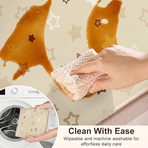Basumee Splat Mat for Under High Chair, Waterproof & Mess-Proof Floor Mat | 46"×42" Baby Splash Mat, Non Slip Bottom, 4-Layer Fabric, Food & Liquid Catcher, Machine Wash for Boy Girl, Meals, BLW, Craft - color: Brown Stars, size: 46x42 Inches