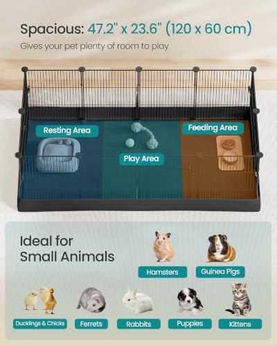 SONGMICS Guinea Pig Playpen, Steel Wire Small Animal Enclosure | Exercise Pen for Rabbit, with Waterproof Mat and Door, 47.2 x 23.6 x 15.7 inch, Black, DAMION Collection ULPI008B101 - color: Black, size: 12 Panels - 47.2"L x 23.6"W x 15.7"H
