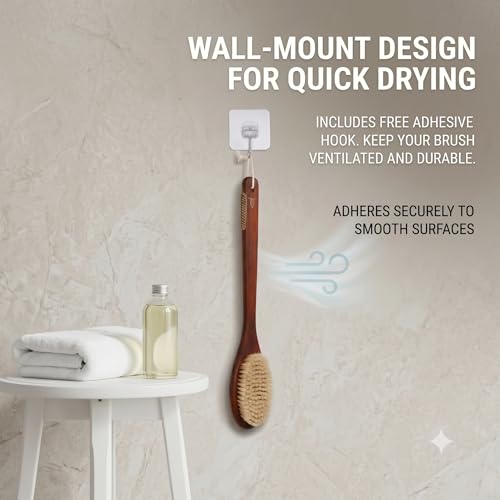 Wooden Bath Brush with Gentle Bristles Long Handle for Shower Back Scrubber Body Exfoliator (Gental Boar Bristle) - color: Gental Boar Bristle