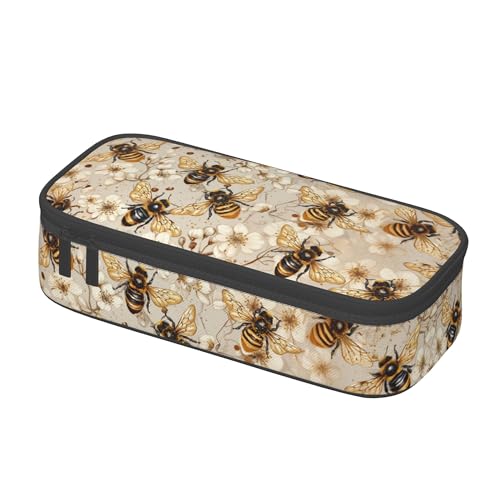 Yrebyou Bee Pencil Case Big Storage Pencil Pouch Multi-Functional Pen Bag Cute Lightweight Organizer for Aldult Office College - color: Light Yellow