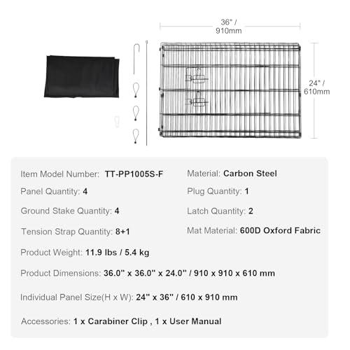VEVOR Dog Playpen, 4 Pcs 24 x 36 in Panels Foldable Metal Pet Exercise Pen, Dog Fence Indoor and Outdoor Pen with Door and 600D Oxford Fabric Bottom Pad, for Dogs, Cats and Other Small Animals - size: 4 panels 24*36in, style: Playpen + Bottom Pad