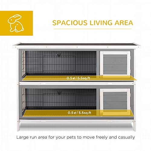 PawHut 54" 2-Story Large Rabbit Hutch Bunny Cage Wooden Pet House Small Animal Habitat with Lockable Doors, No Leak Tray and Waterproof Roof for Outdoor/Indoor Dark Grey | Wooden Pet House, Small Animal Habitat, No Leak Tray, Waterproof Roof, for Chickens