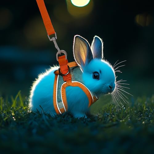 Adjustable Rabbit Harness and Leash Set Double Buckle with Reflective Strips Soft Bunny Breathable Vest Harness for Kitten Ferret Pig Puppy Small Animal Walking Accessories - size: Medium