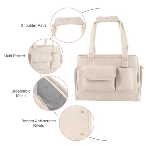 Dog Carrier Purse, Fashion Leather Pet Carrier Bag, Airline Approved Soft Sided Cat Travel Tote Bag with Pockets White - color: White