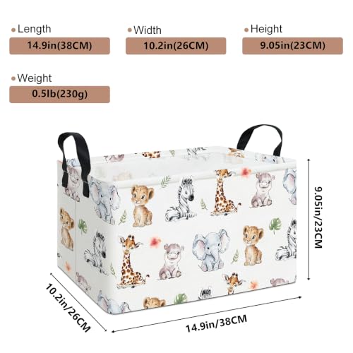Rectangular Safari Animal Storage Bin, Fabric Closet Organizer Basket | Reinforced side grips, foldable container arranges wardrobe and bedroom daily belongings - color: REC Safari Animal