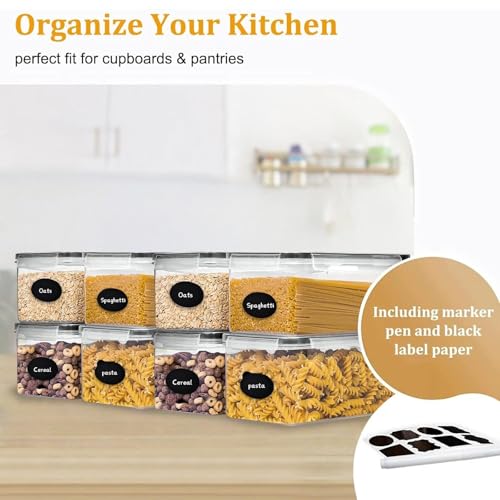 8pc 3.2L Airtight Canisters with Lids, Kitchen Dry Pantry Storage | 8pack 3.2L airtight canisters lock moisture out. Stackable bins hold all kinds of daily dry foods for kitchen pantry use - size: 8 pcs(3.2L)