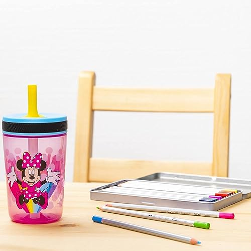 Zak Designs Disney Kelso Tumbler 15 oz Set (Minnie Mouse) Leak-Proof Screw-On Lid with Straw, Made of Durable Plastic and Silicone, Perfect Bundle for Kids | BPA Free, Plastic, Sippy Cups, Cup Holder Friendly, Dishwasher Safe, Easy to Clean, For Preschool