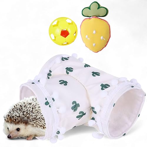 Hedgehog Hideout Tunnels with Bell Ball Toy, Hedgehog Tunnels with 2pcs Toys For Hedgehogs, Small Animal Tunnel Tubes Toy For Hamster Guinea Pig Chinchilla Rabbit, Hedgehogs Accessories (White Tunnel) - color: White Tunnel