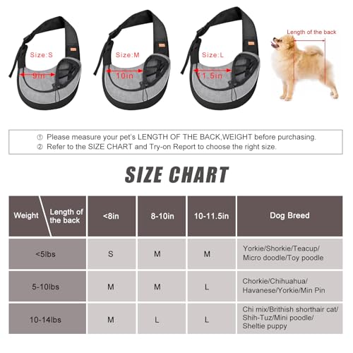 Pet Sling Carrier for Small Dogs Cats,Drawstring & Zipper Security Hook Triple Designs for Pets' Securty Dog Bag,Breathable Travel Pet Puppy Sling Carrier with Adjustable Strap(L (10-14 lbs)) - color: Black Grey, size: L (10-14 lbs)