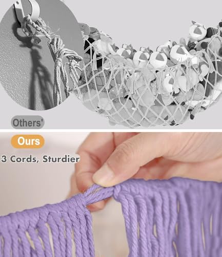 Extra Large Stuffed Animal Net Hammock - [56'' Long/Handwoven Macrame/Lavender] Hammock Storage for Flat Wall, Hardware Included