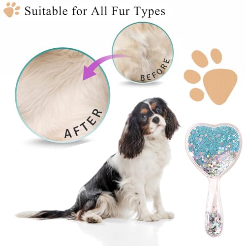 Small Dog Brush, Soft Brush for Shih Tzus, Yorkies, Maltipoos, Maltese, Love Shape Puppy Massaging Hair Comb for Small Dogs Cats Rabbits of All Hair Types (Glitter Blue) - color: Glitter Blue