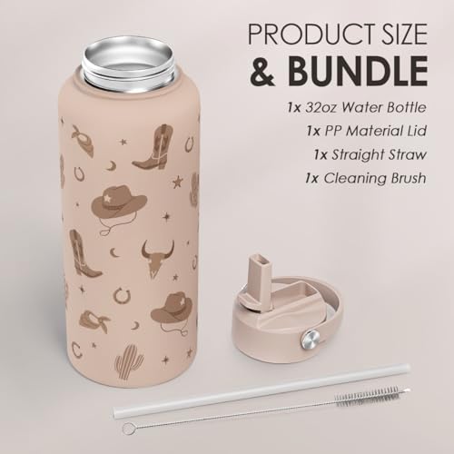 SANDJEST Western Cowgirl Water Bottle 32oz Stainless Steel with Lid, Insulated Bottles for Women Girls, Gift Idea for Birthday Christmas - color: Cowgirl