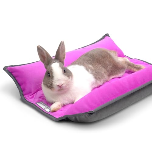 Paw Inspired Snuggle Bunny Bolster Bed, Gray/Pink, 17x17 Inch | Reversible Flop Mat, Ultra-Soft Fleece Bedding with Padded Sides for Rabbits, Cats, Dogs, Small Pets and Animals - color: Gray/Pink