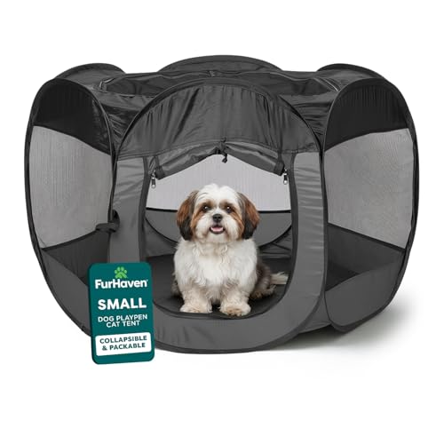 FurHaven Soft-Sided Dog & Cat Playpen, Portable Foldable Indoor & Outdoor Pet Playpen with Mesh Windows & Zippered Door, Gray, Small - color: Gray, size: Small