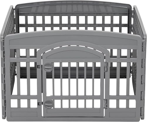 IRIS USA 4-Panel Dog Playpen, Pet Enclosure, Dark Gray | Heavy Duty Plastic, Puppy Training, Indoor Outdoor, Portable, Foldable, Multiple Pets - color: Gray, size: 4 Panel - 24" H