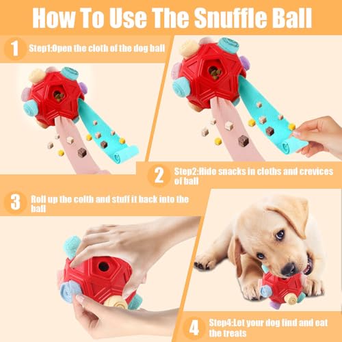 Dog Snuffle Ball-Interactive Puzzle Dog Toys Encourage Natural Foraging Skills Slow Feeder for Training and Stress Relief, Cloth Strip Hiding Food Dog Toys for Any Size Dogs (Red Macaron) - color: Red Macaron