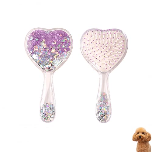 Small Dog Brush, Soft Brush for Shih Tzus, Yorkies, Maltipoos, Maltese, Love Shape Puppy Massaging Hair Comb for Small Dogs Cats Rabbits of All Hair Types (Glitter Purple) - color: Glitter Purple