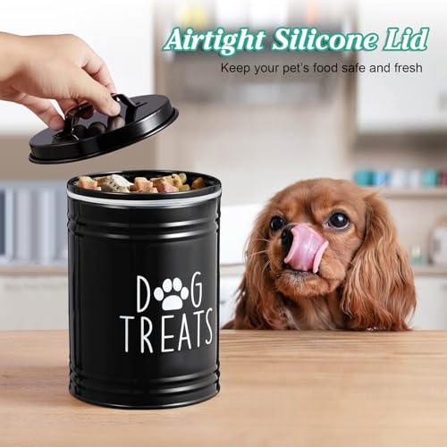 OUTNILI Extra Large Dog Treat Container Airtight - 9" Tall X 6" Round Black Dog Treat Jar for Kitchen Counter - Rustic Treat Storage Canister for Dogs, Cats, Small Animals - color: Black-Extra Large