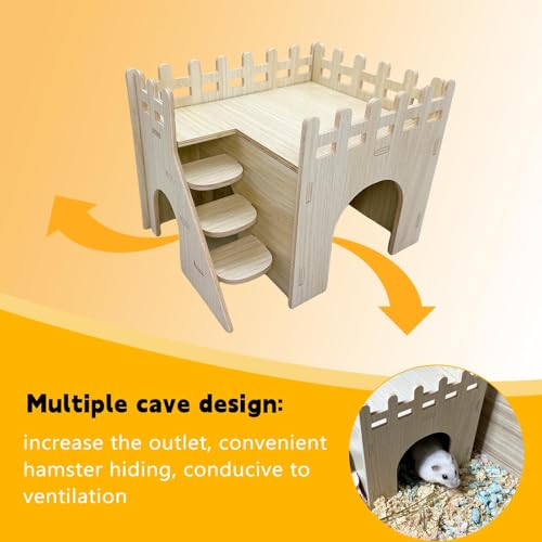 Hamster Wooden House Hamster Hideout Hut Maze Cage Accessories with Ladder and Platform for Syrian Hamsters Dwarf Gerbil Mouse