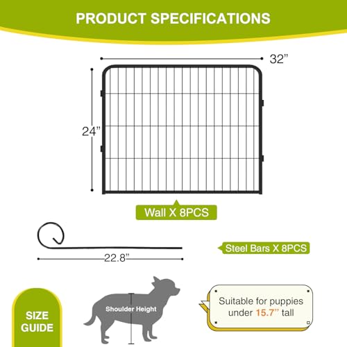 BestPet Dog Playpen 24 Inch 8 Panels Heavy Duty Metal Pet Exercise Pen Indoor Outdoor Without Door Fence Panels Anti-Skid Expandable Design - style: 8 panels-without door