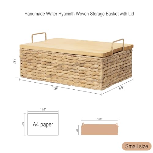 Handmade Water Hyacinth Woven Storage Basket with Lid, Multi - Functional Wicker Organizing Baskets (Small) - size: Small (Single)