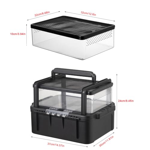 Portable Reptile Cage Carrier Tank with Handle Reptile Transport Container Terrarium Box Habitat Cage Pet Houses for Turtle, Gecko, Bearded Dragon, Lizard, Frog, Snake, Spider