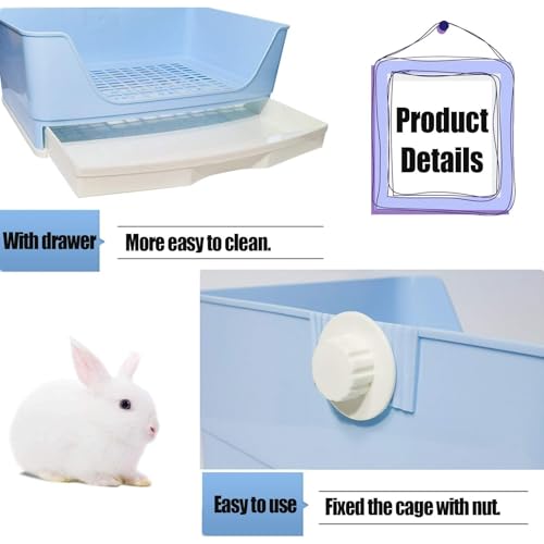 kathson Large Rabbit Litter Box Trainer, Potty Corner Toilet with Drawer Bigger Pet Pan for Adult Hamster, Guinea Pig, Ferret, Galesaur, Bunny and Other Animals (Blue) - size: Blue