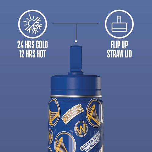 Hydrapeak NBA Officially Licensed Golden State Warriors Mini 14oz Kids Stainless Steel Water Bottle with Straw Lid & Flexible Handle, Double Wall Insulated, Spill Proof, Perfect for Back to School - color: Golden State Warriors
