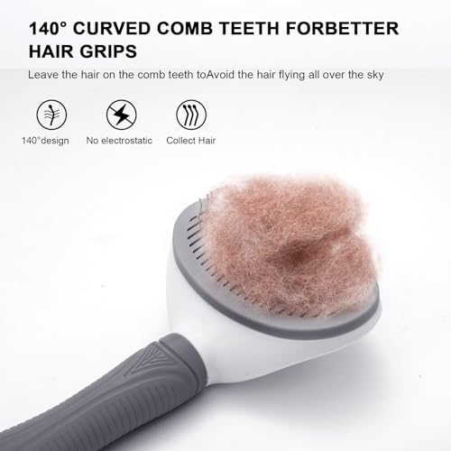 Aogeili Self Cleaning Slicker Brush, Skin Friendly Deshedding Grooming Tool for Dogs, Cats & Bunny, One-Click Release Removes Loose Undercoat, Mats & Tangles, for Long & Short Hair Shedding Pets - color: Grey
