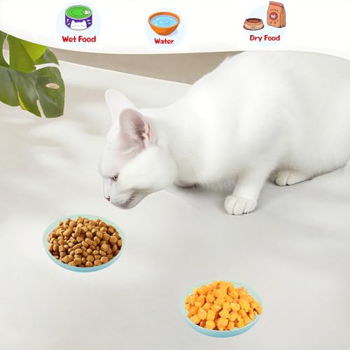 Cat Food Bowls 4pk 5.7in Wide Shallow Whisker Fatigue Relief Pet Dishes | 5.7in wide shallow cat bowls 4pk, relieve whisker fatigue, dishwasher safe for cats small dogs - color: Green