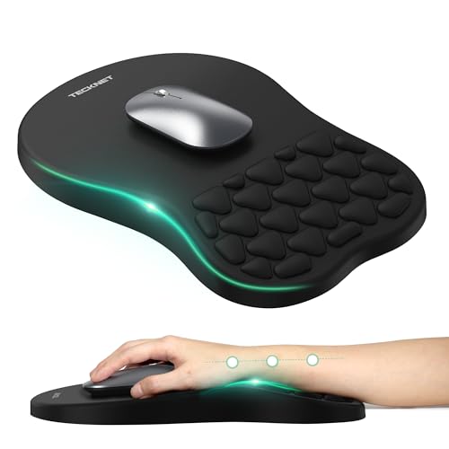 TECKNET Ergonomic Mouse Pad with Wrist Rest,Soft Comfortable Massage Design | Memory Foam and Non-Slip PU Base for Pain Relief, Office Gaming Mousepad for Desk, Home, Office - Black - color: Black