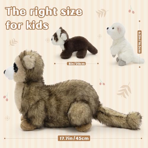 Ferret Stuffed Animal with 2 Babies, 3Pcs Forest Animal Plush, 18" | Mother and Baby Stuffed Animal; Zipper Belly Storage; Hide-and-Seek Play; Soft Woodland Companion; Christmas Gift for Kids - style: Ferret Brown