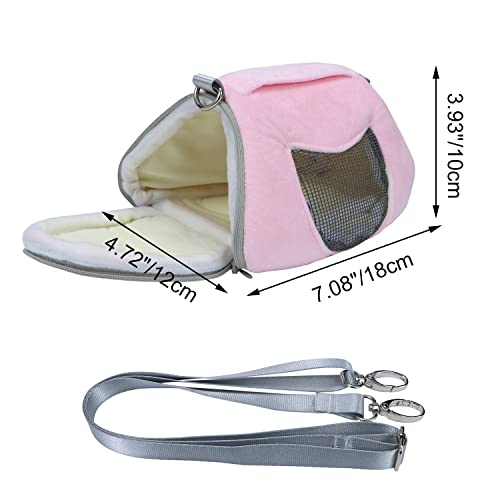 Litewoo Hamster Travel Carrier Portable Bag with Adjustable Strap, Pink, L | Warm velvet fabric, side mesh design, foldable storage, pouch for small animal/sugar glider/rat/squirrel - color: Pink, size: 7.1"L x 7.1"W x 7.1"H