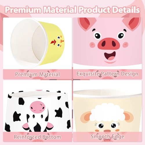 120Pcs 12oz Farm Animals Ice Cream Cups for Hot or Cold Food | Farmhouse Dessert Bowls Disposable Colorful Farm Large Snack Cups for Sundae Snack Kids Baby Shower Birthday Party Supplie - style: Farm Animal Dessert Cup