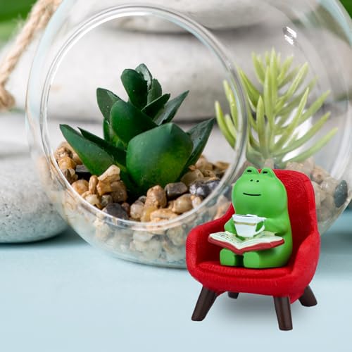Mevodeata Cute Mini Frog Figurine with Small Sofa Resin Frog Figure for Office Home Decor - Cute Frog Gift for Frog Lovers (Red Sofa) - color: Book Frog-red