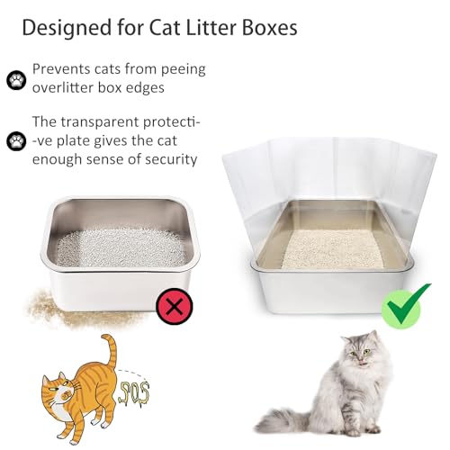 YOILES 3PCS Cat Litter Box Pee Shields,Transparent Easy Clean Splash Guard | 14.5×11.5in for Open Top Litter Pan - Litter Box Not Included (3, Clear)