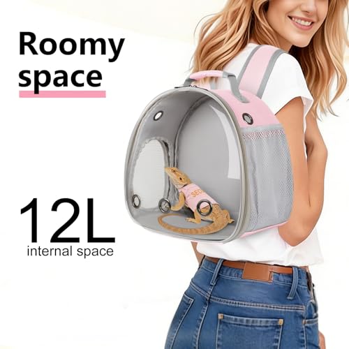 Bearded Dragon Carrier Backpack with Security Printing Harness Set, Reptile Lizard Travel Carrier (Pink, Security Harness) - color: Pink
