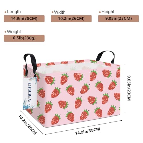 Rectangular Fabric Storage Bin, Foldable Strawberry print Basket | Damp-proof canvas with reinforced stitched handles.Great for clothes,books and sundries in closets,playrooms,laundry rooms. - color: REC Strawberry