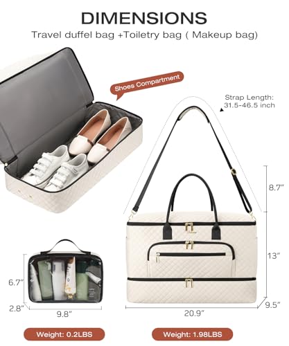 Travel Duffle Bag, Wide Open Large Weekender Bag for Women with Shoe Compartment, Carry on Overnight Bags with Toiletry Bag, Hospital Bag for Women Labor Delivery with Wet Pocket (Beige Black) - color: Beige-Black, size: 45L