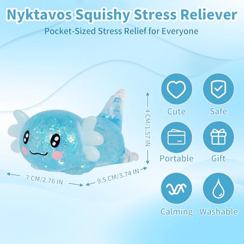 Blue Axolotl Squeeze Toy, Slow Rise squishies Relief Sensory Toy. | Cute Squeeze Anxiety Pressure Ball, Portable Calming Fidget Toy for ADHD Autism, Gift Box Packed - color: Single Blue Lying Axolotl