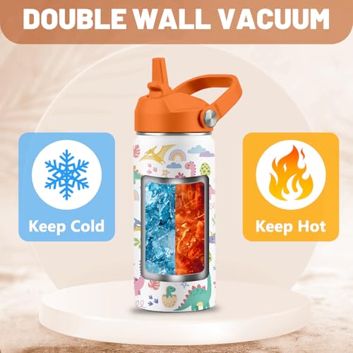 2 Pack 16 oz Water Bottle with Straw Lid, Dinosaur Unicorn Gifts | Stainless Steel Insulated Water Bottles for School Travel Outdoor Sports, Cute Cups Birthday Gifts for Boys Girls - color: Dinosaur and Unicorn