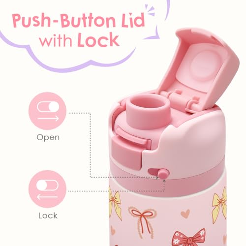 Bow Kids Insulated Stainless Steel Water Bottle 16 Oz, Travel Tumbler for School, Sports for Girls, Birthday, Back To School - color: Bow