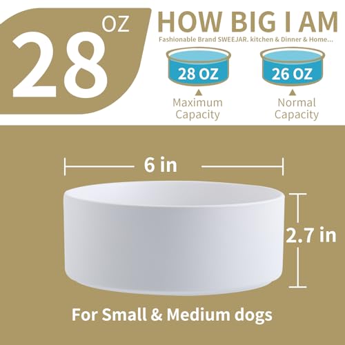 White Raised/Elevated Ceramic Dog Bowl for Small Medium Sized Breeds,Dog Food Water Bowl with Stand,6 in Non Slip Heavy Pet Feeding Dish 3.6 Cups/ 850 ml /28 OZ - color: White, size: 6 in