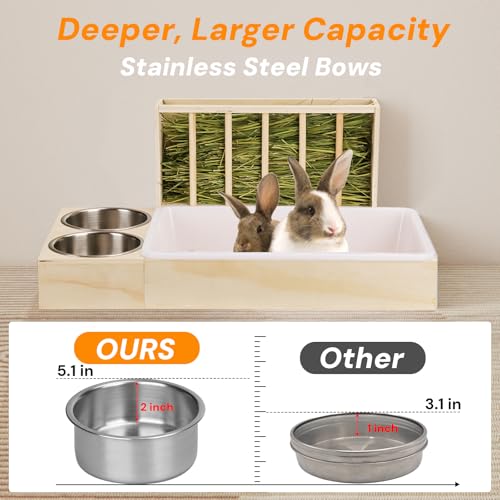 3-in-1 Wooden Rabbit Hay Feeder with Litter Box for Rabbits & Small Pets | Sturdy Wooden Hay Feeder Set for Guinea Pigs, Chinchillas, Hamsters, Ferret and Other Small Animal
