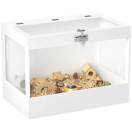 PawHut Hamster Cage with Openable Top & Lock, Transparent Acrylic Panels Small Animal Habitat with Hut, Seesaw, Ladder, for Dwarf Hamster Gerbil, 31.5" x 20" x 23", White | Transparent Acrylic Panels, Small Animal Habitat, Hut, Seesaw, Ladder, for Dwarf H