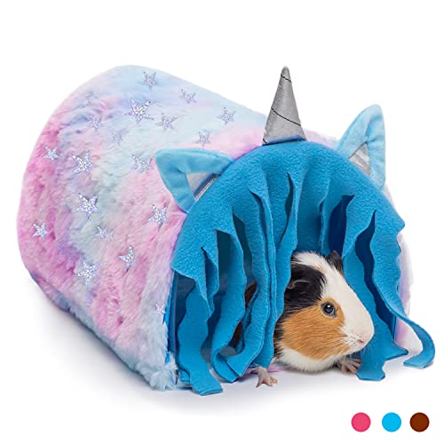 PAWNISAW Guinea Pig Hideout, Washable Fleece Blue Tunnel House & Cage Tube | Small Animal Bedding & Cage Accessories, Playing Habitat for Hamster, Rat, Hedgehog, Chinchilla - color: Blue